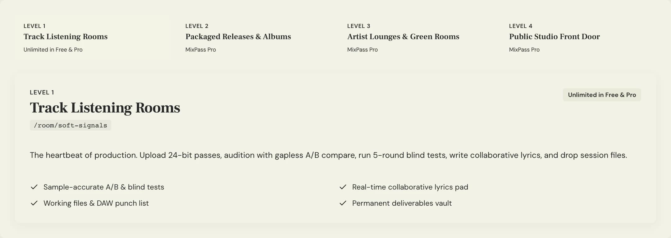 MixPass studio-structure preview illustrating the connection between a studio, artist projects, and releases.